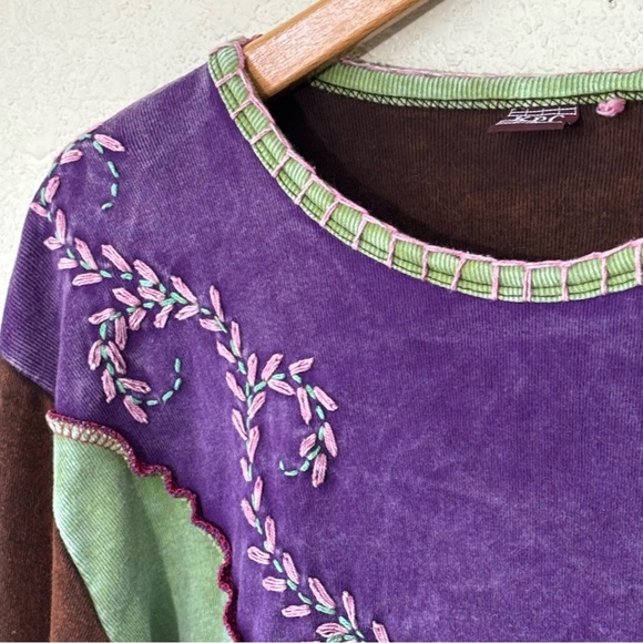 KPC Nepal Cotton embroidered patchwork peace long sleeved shirt. Women’s L - Picture 4 of 8